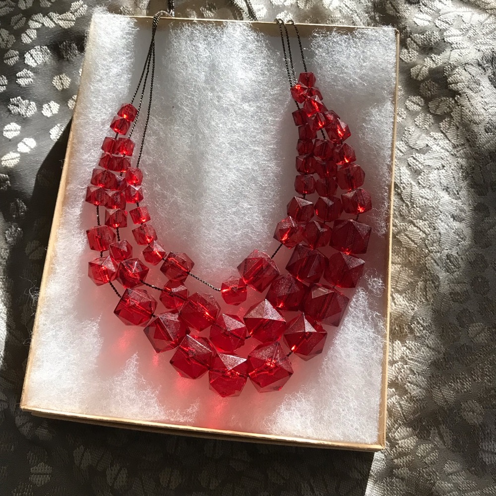 Unique red beaded necklace!